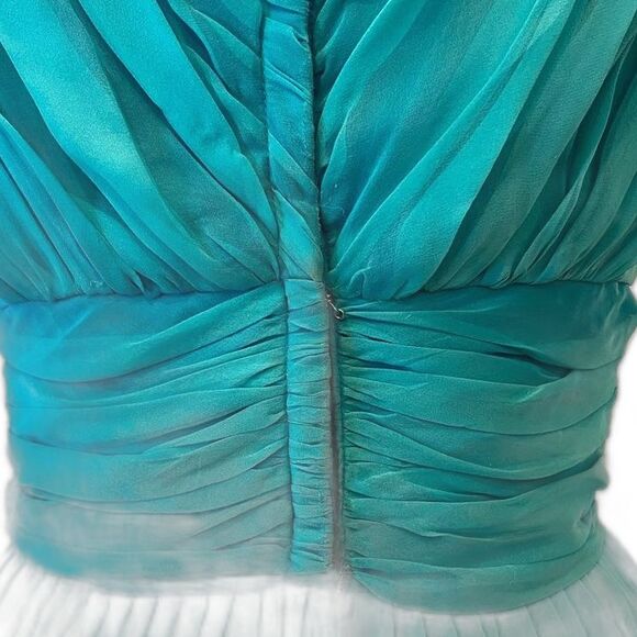 Vintage60s Prom dress Poie de Soie Biltmore Hotel Couture Santa Barbara Aqua M - Picture 11 of 13